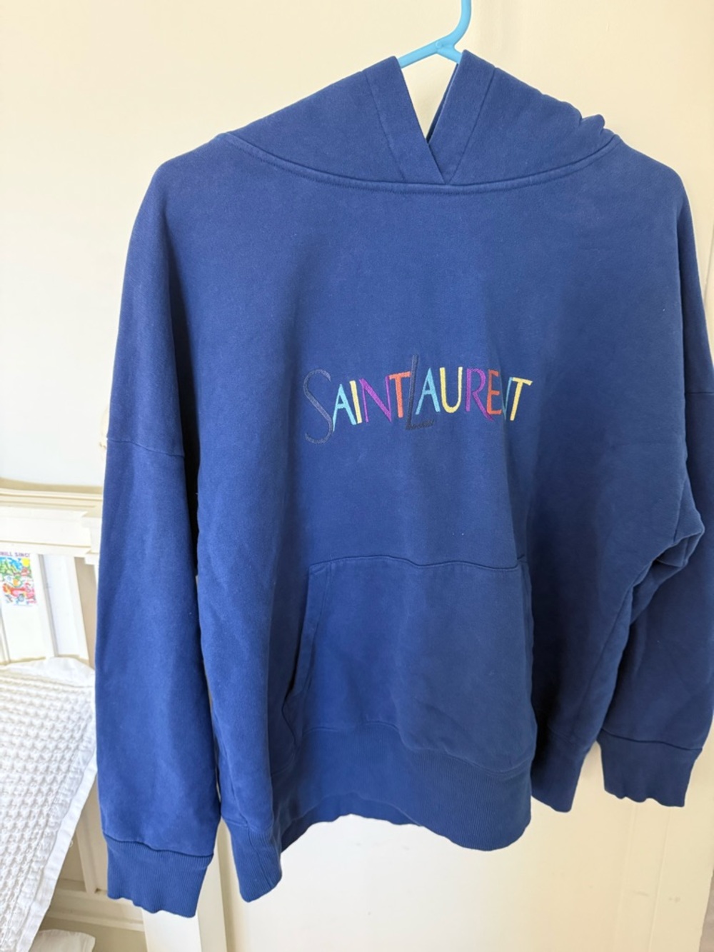 Saint Laurent cotton hoodie in Royal Blue Embroidered logo SZ L